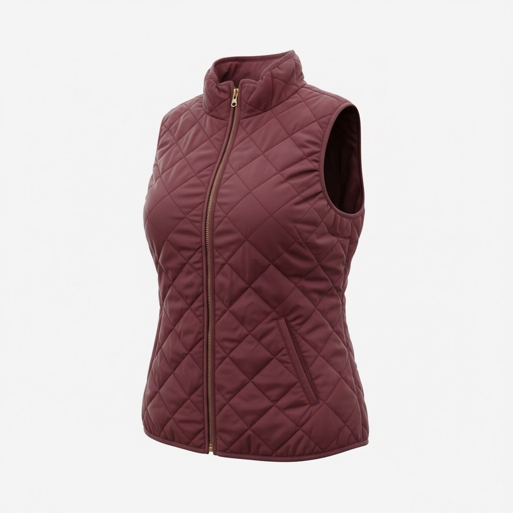 Old Navy Womens Burgundy Quilted Puffer Vest Medium Zip Up Sleeveless‎ Jacket